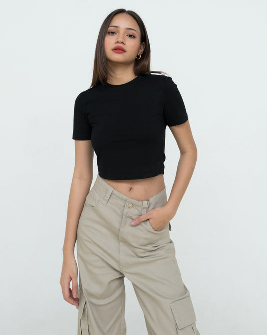 Aria Stretch Cotton Blend Cropped Tee Black