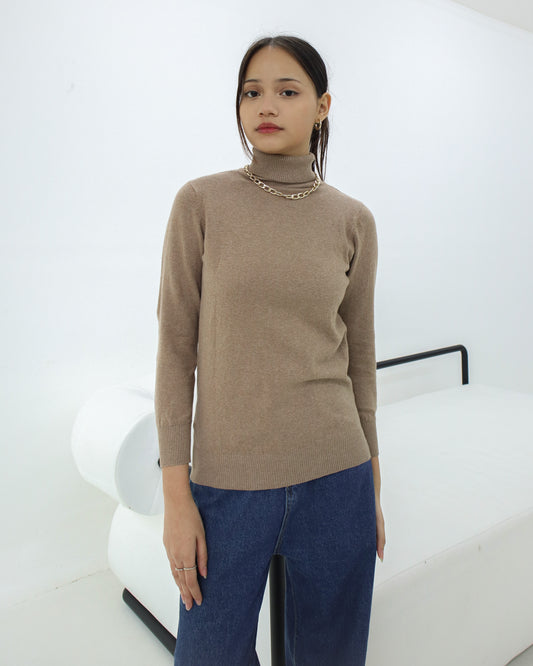 Bia High Neck Soft Knit Sweater - Mocca