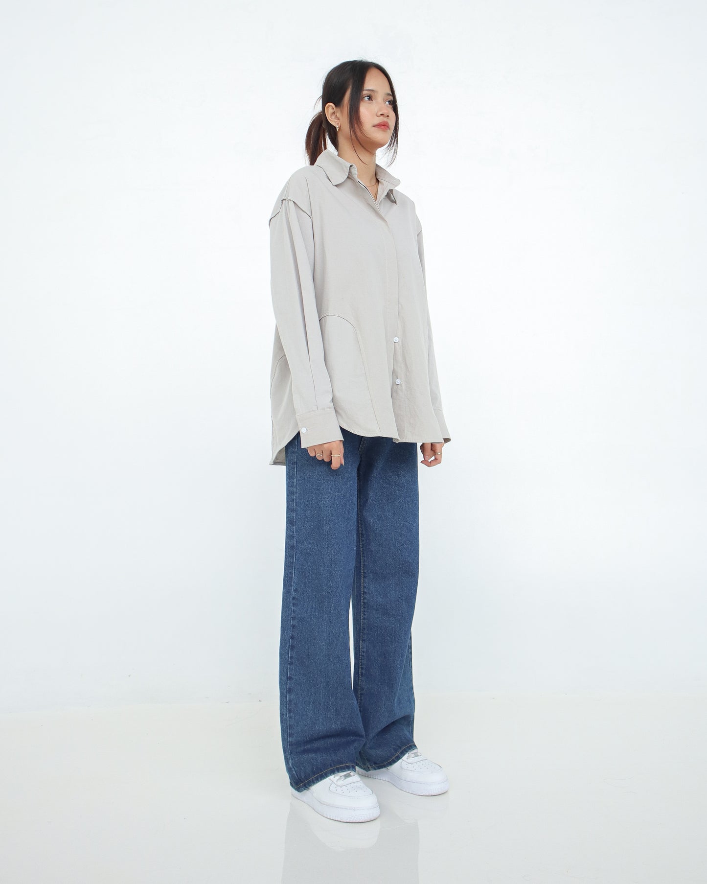 Stovia Crease Side Oversized Shirt