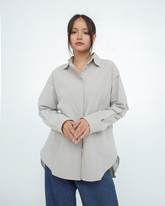 Stovia Crease Side Oversized Shirt - Light Grey