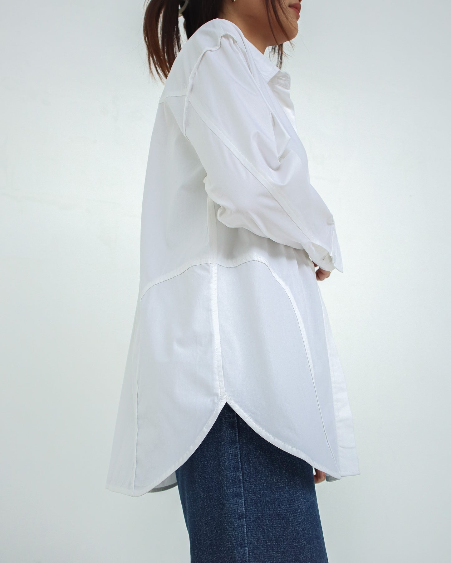 Stovia Crease Side Oversized Shirt - Broken White
