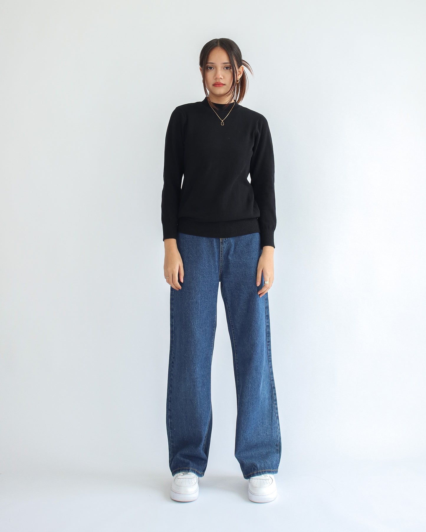 Valeria Mock Neck Knit Sweater - Black