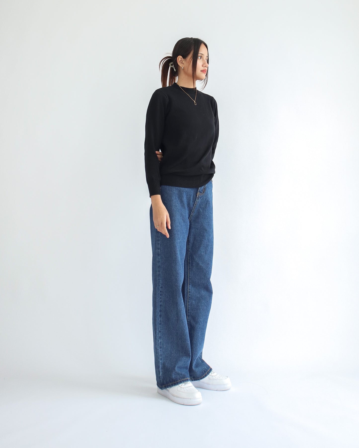 Valeria Mock Neck Knit Sweater - Black
