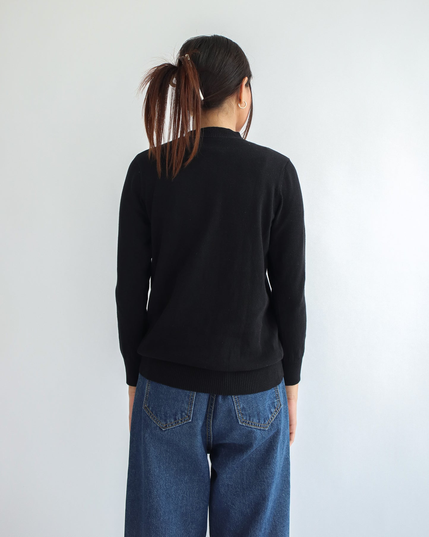 Valeria Mock Neck Knit Sweater - Black