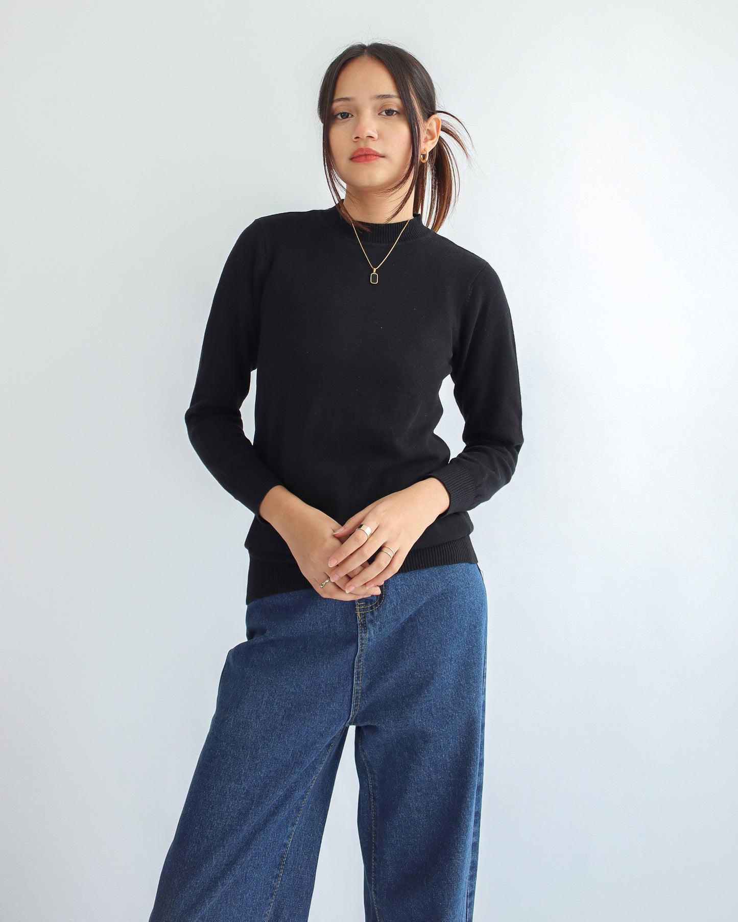 Valeria Mock Neck Knit Sweater - Black