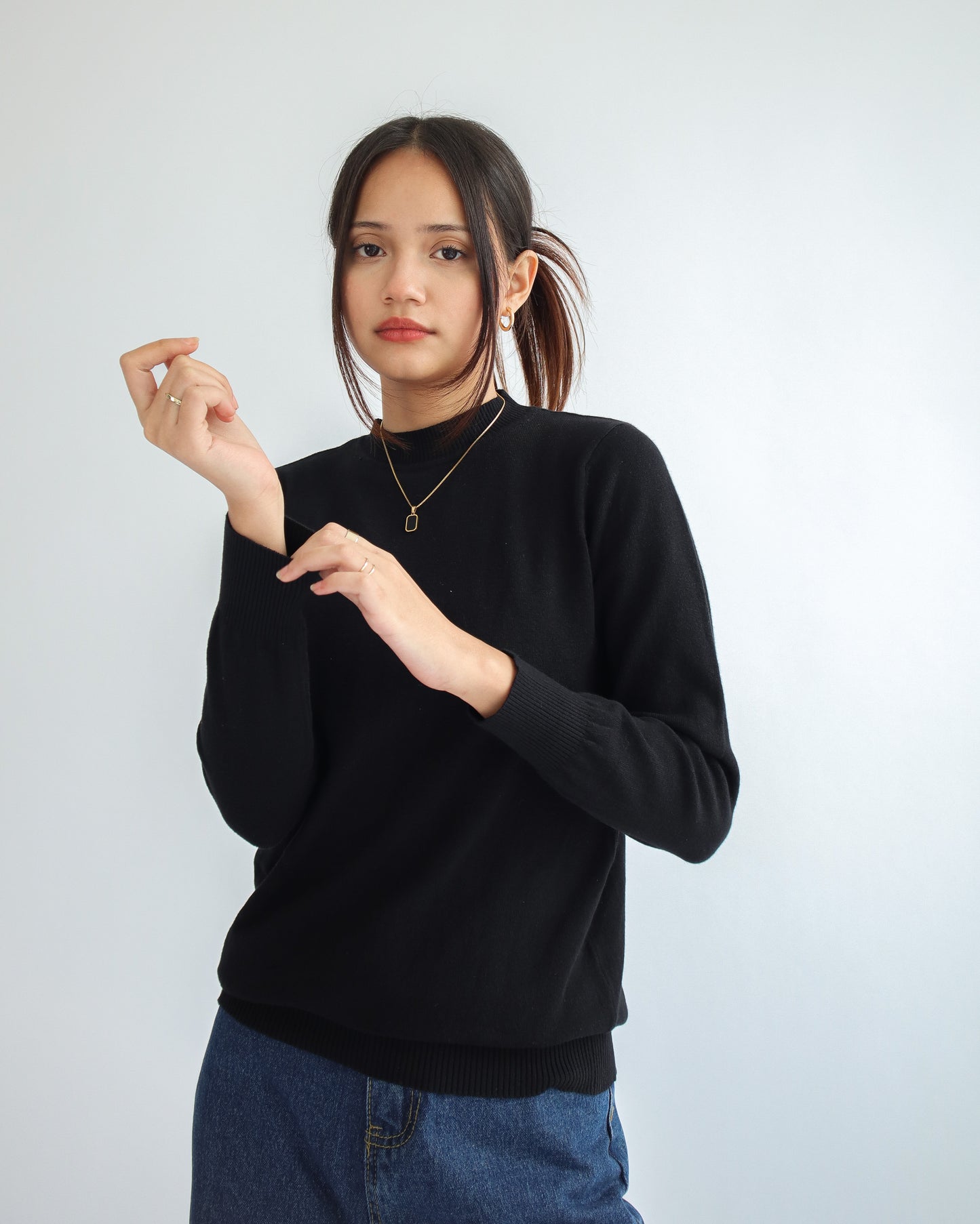 Valeria Mock Neck Knit Sweater - Black