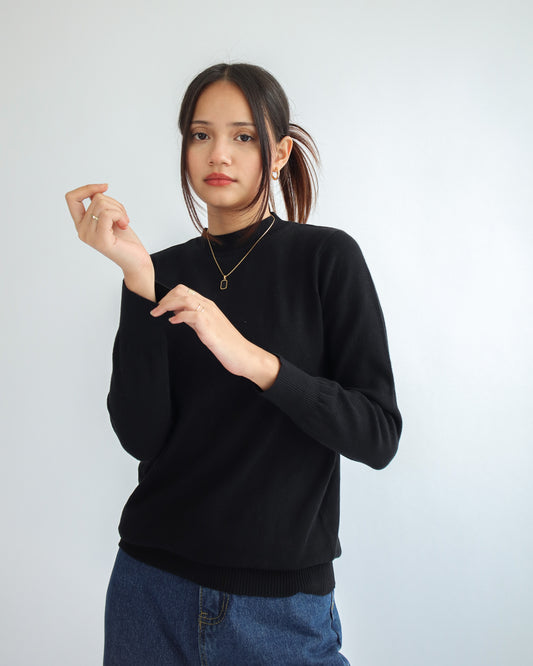 Valeria Mock Neck Knit Sweater - Black