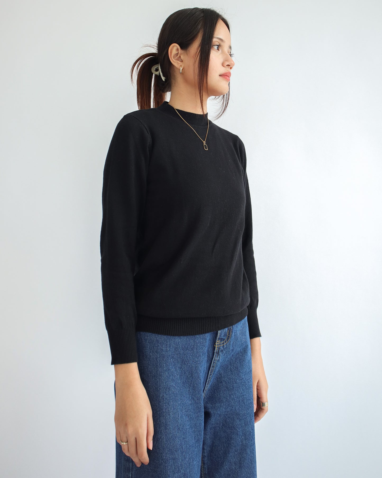 Valeria Mock Neck Knit Sweater - Black