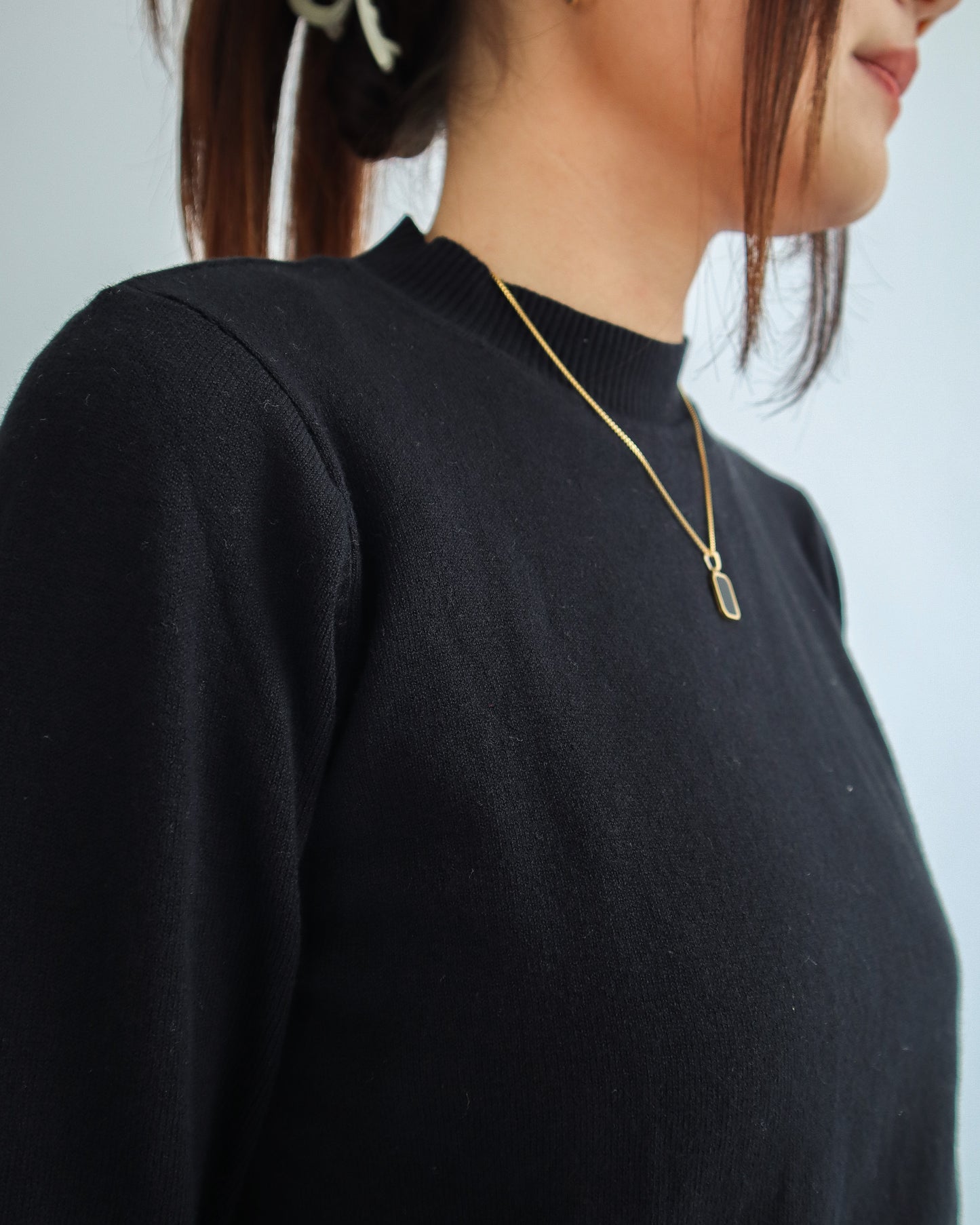 Valeria Mock Neck Knit Sweater - Black