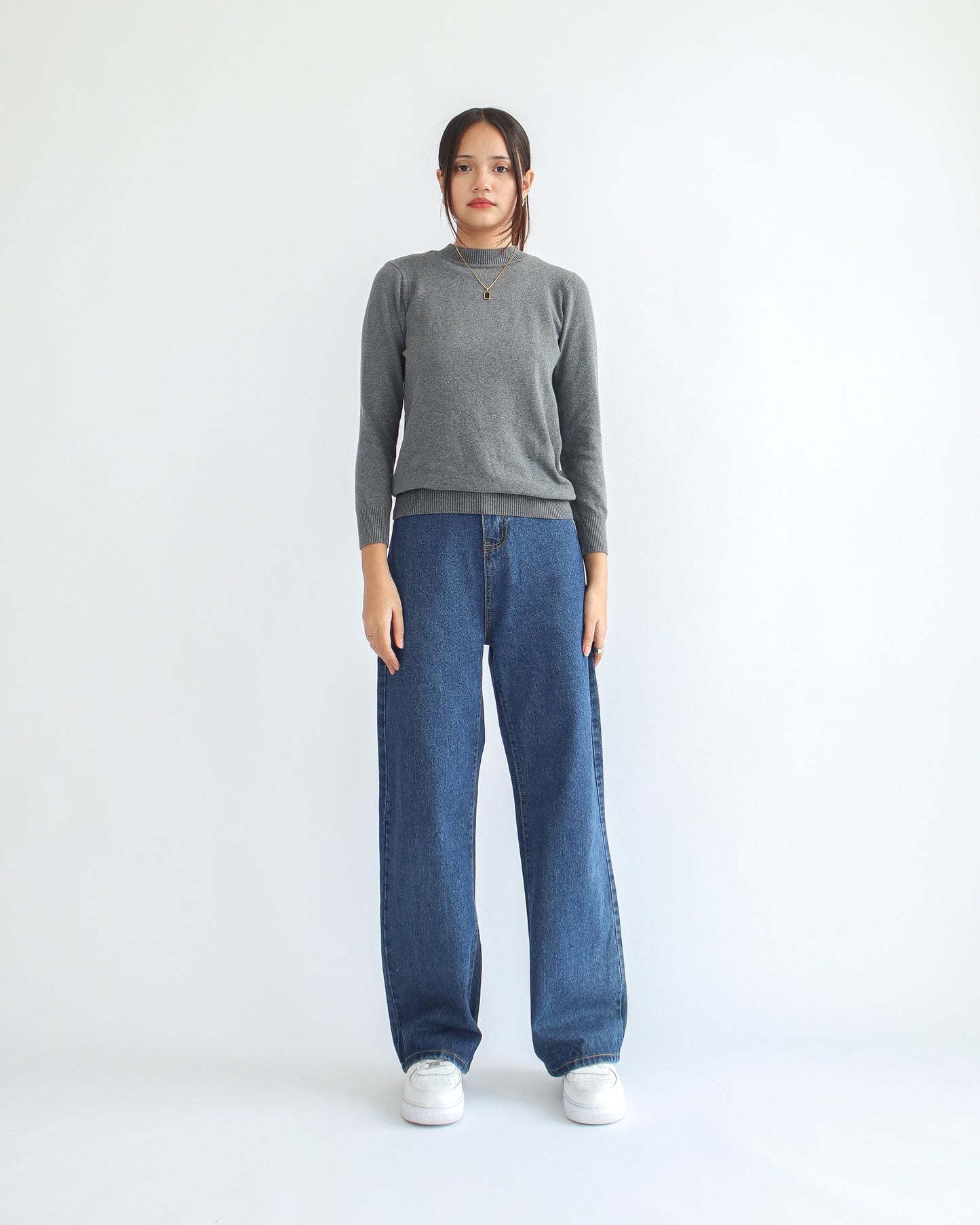 Valeria Mock Neck Knit Sweater - Dark Grey