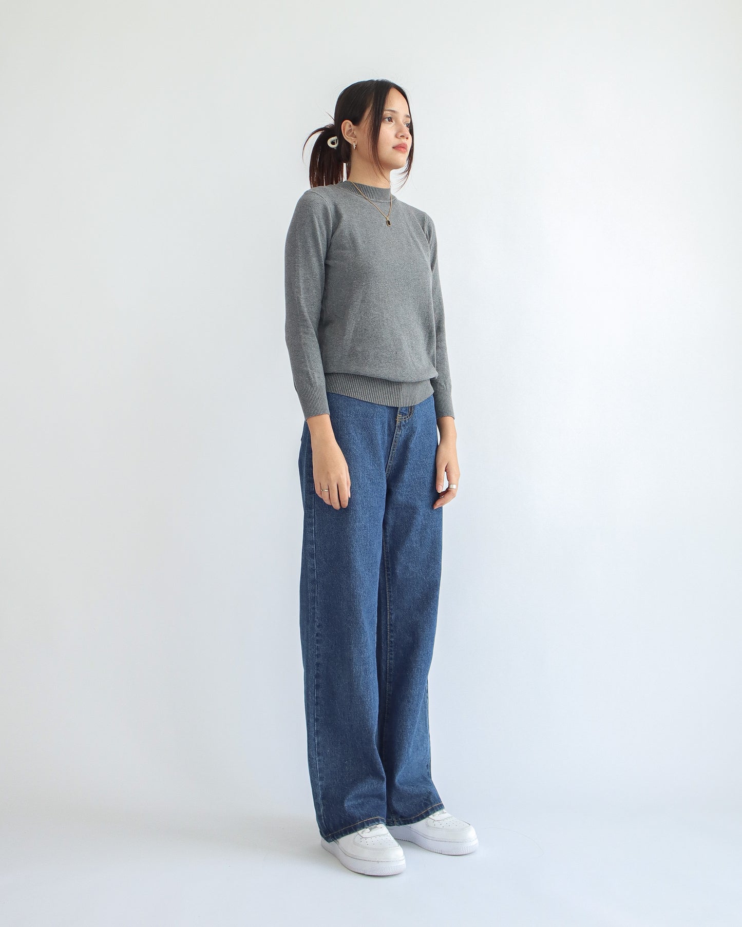 Valeria Mock Neck Knit Sweater - Dark Grey