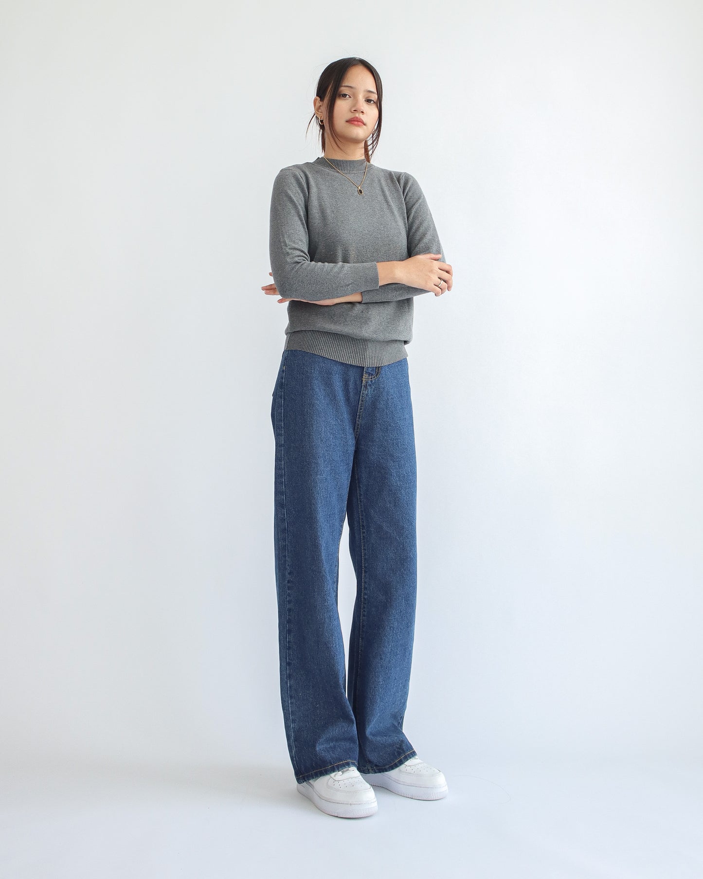 Valeria Mock Neck Knit Sweater - Dark Grey