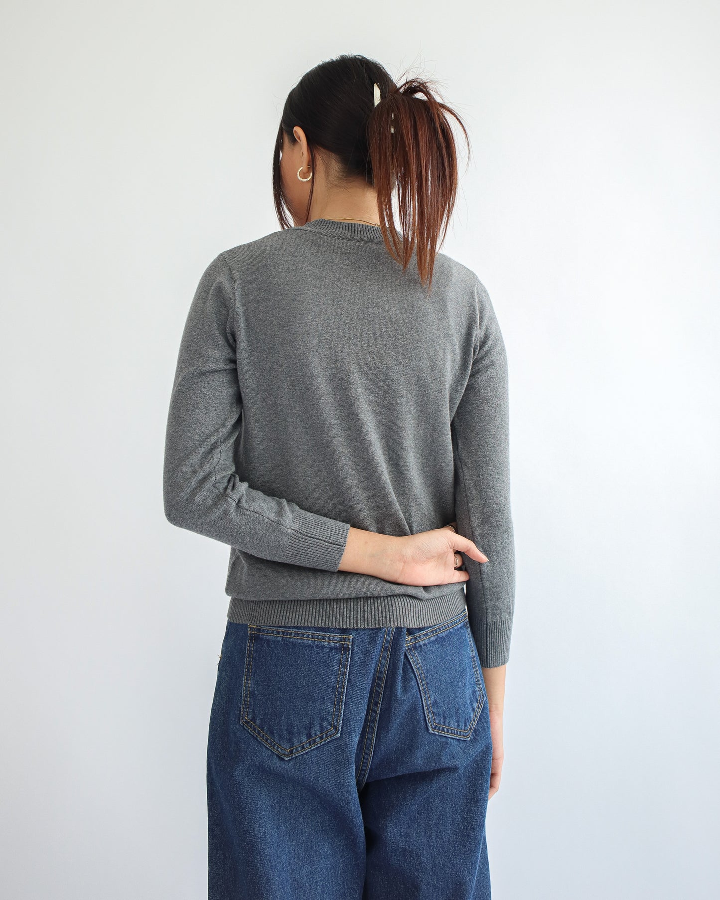 Valeria Mock Neck Knit Sweater - Dark Grey
