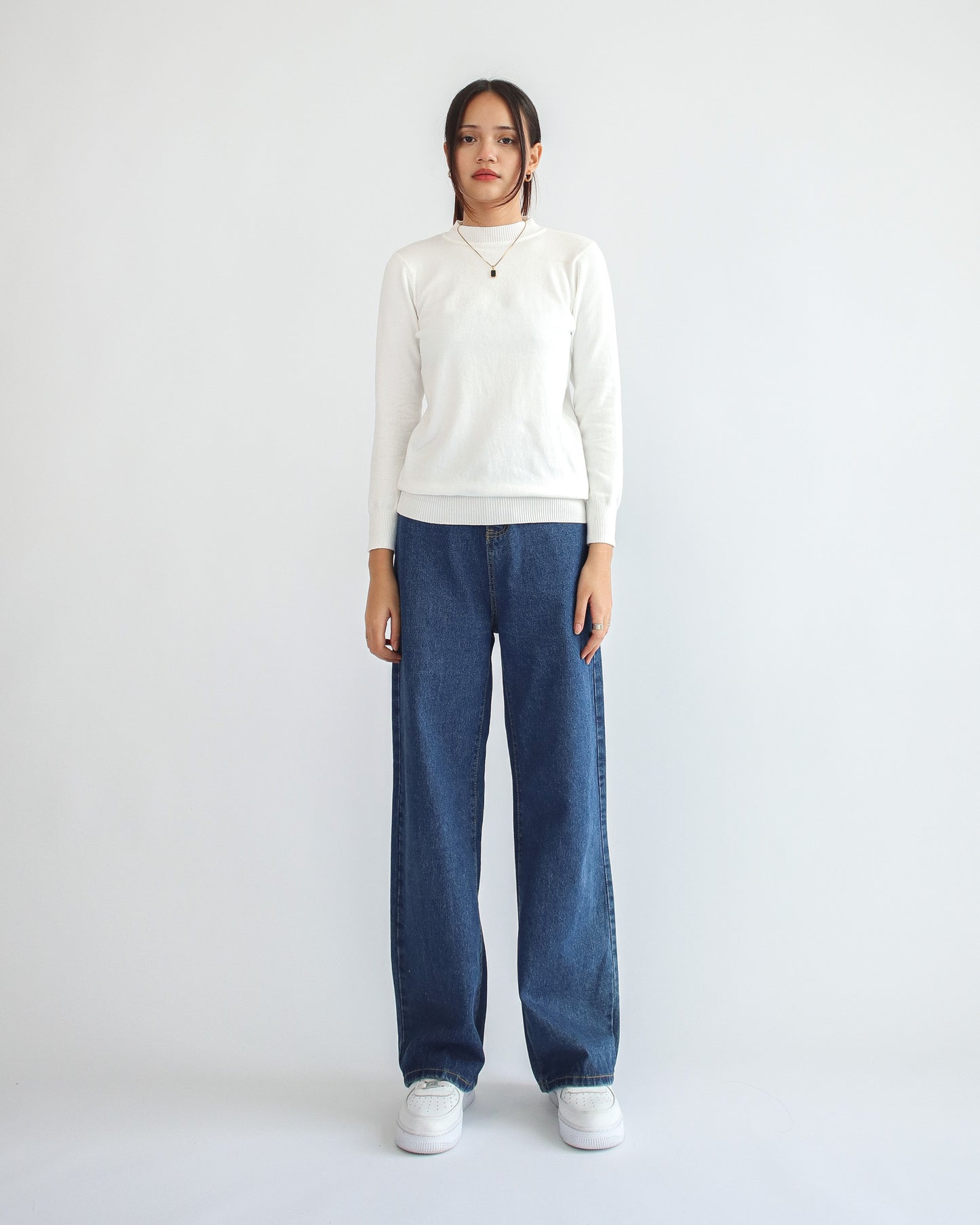 Valeria Mock Neck Knit Sweater - White