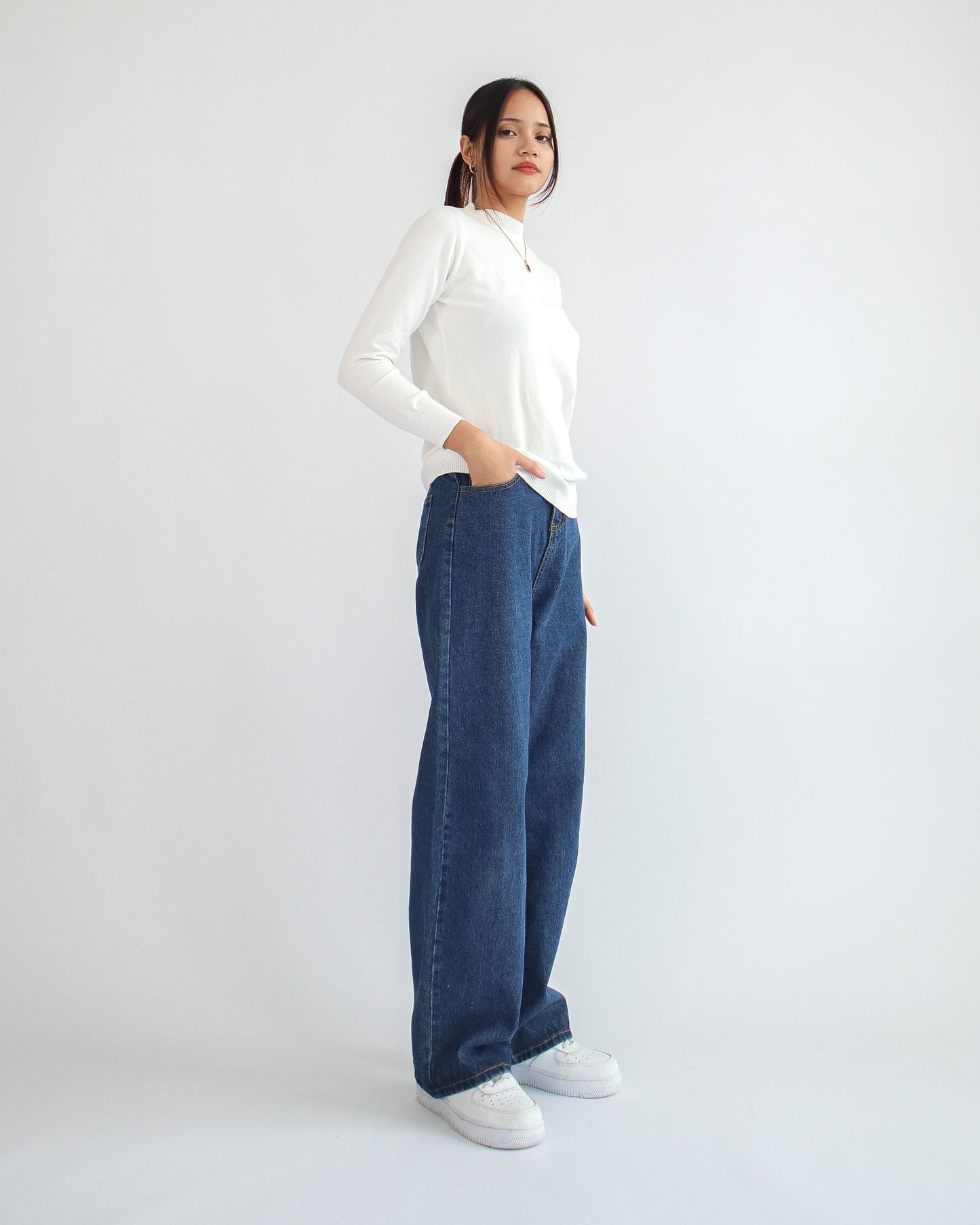 Valeria Mock Neck Knit Sweater - White