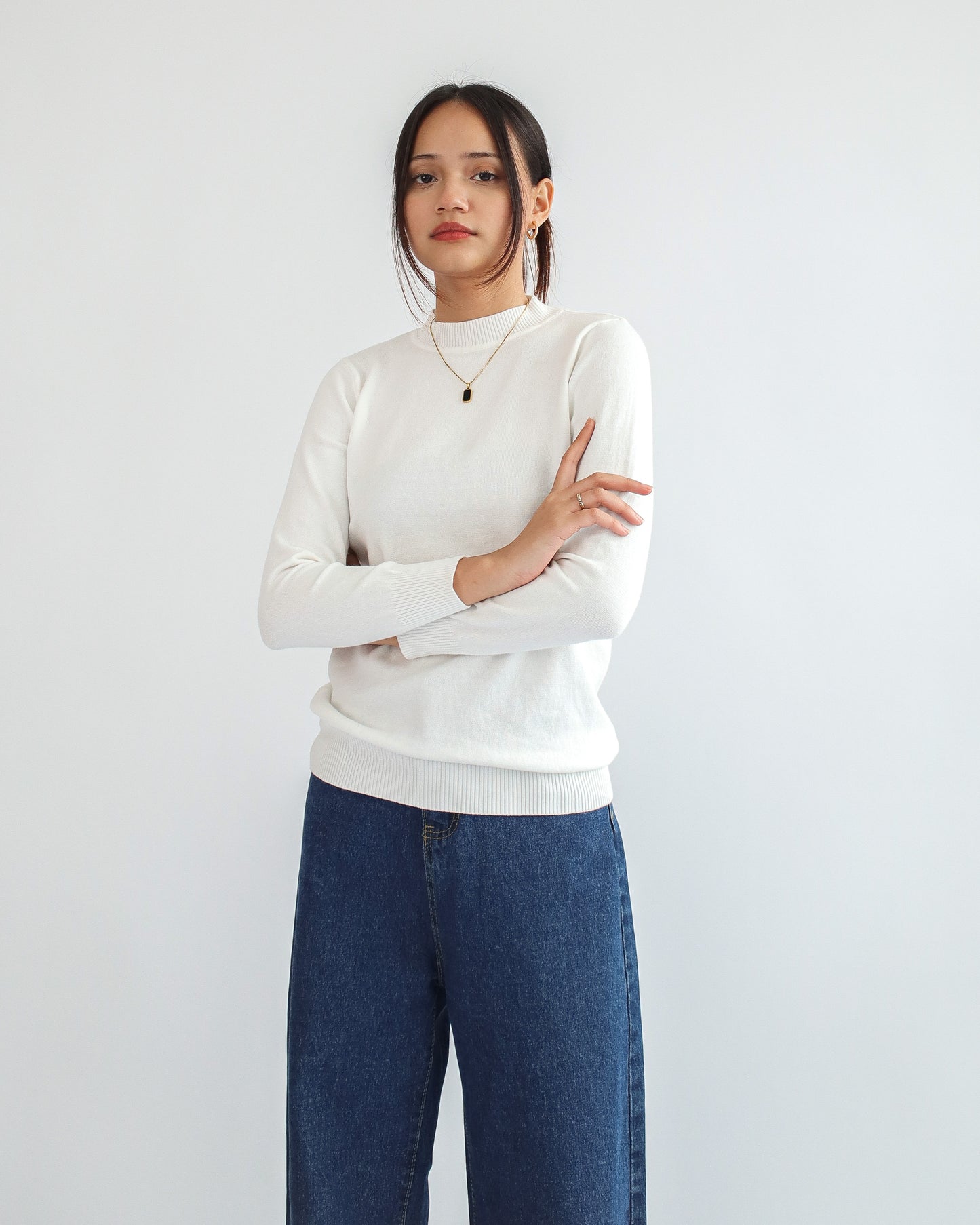 Valeria Mock Neck Knit Sweater - White