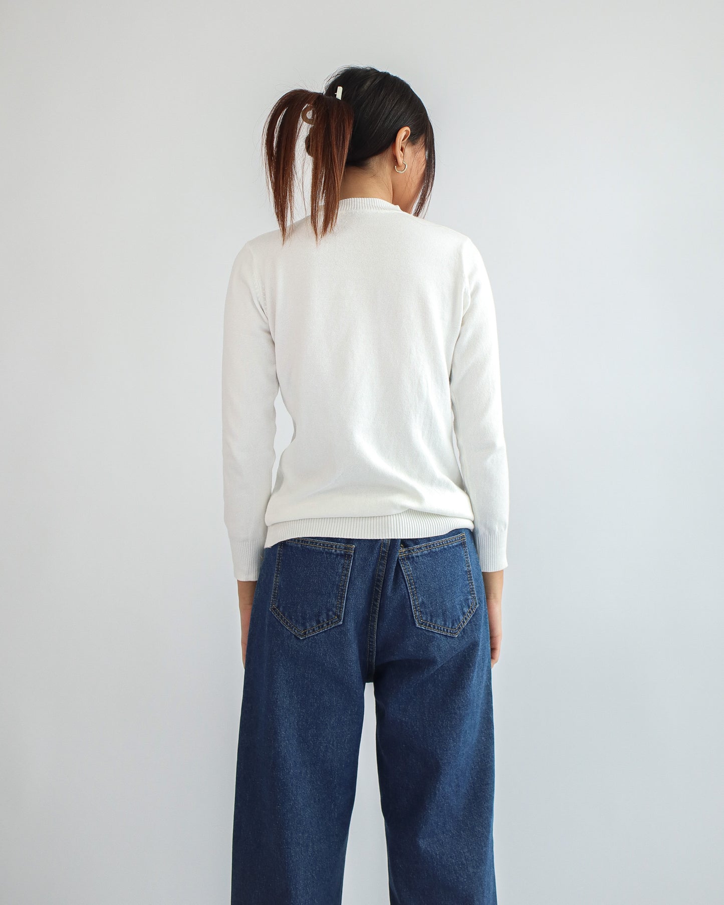 Valeria Mock Neck Knit Sweater - White