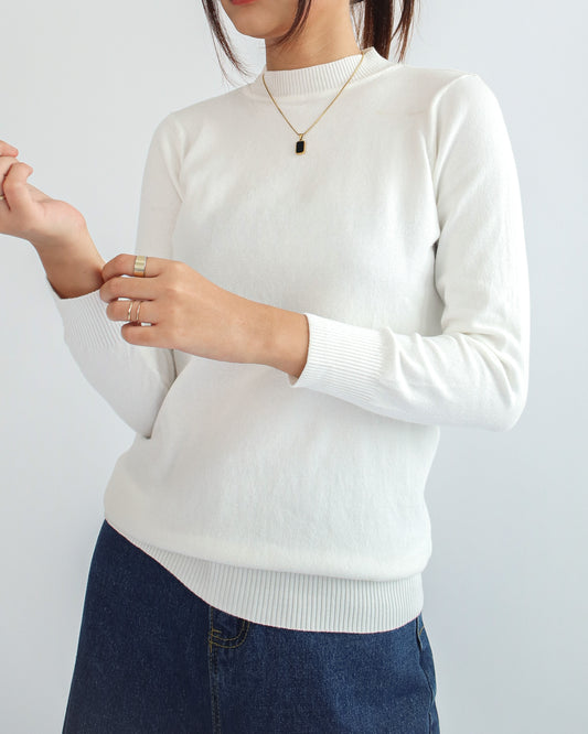 Valeria Mock Neck Knit Sweater - White