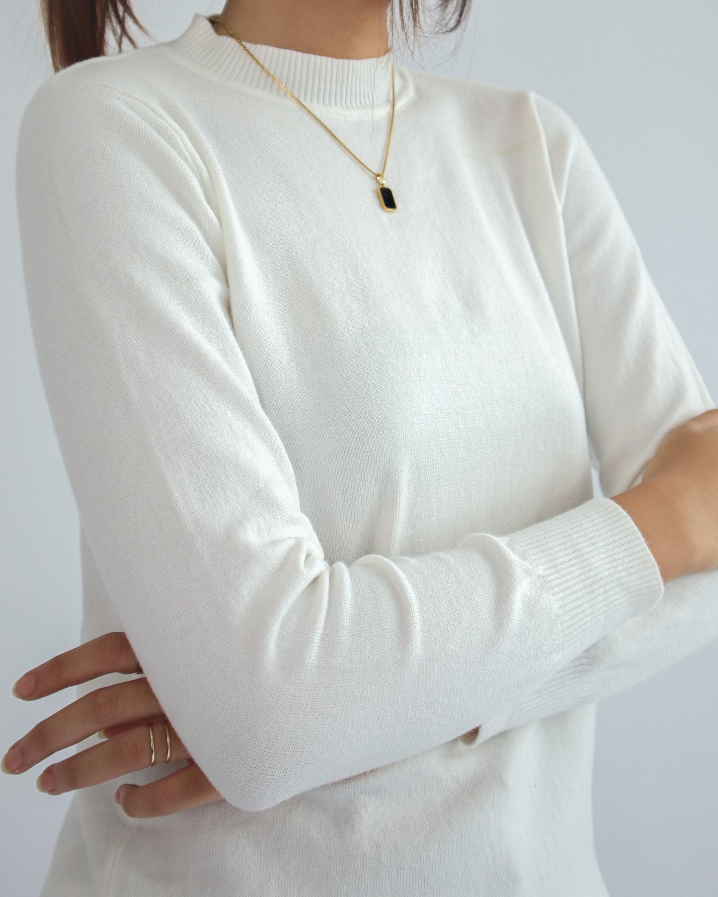 Valeria Mock Neck Knit Sweater - White