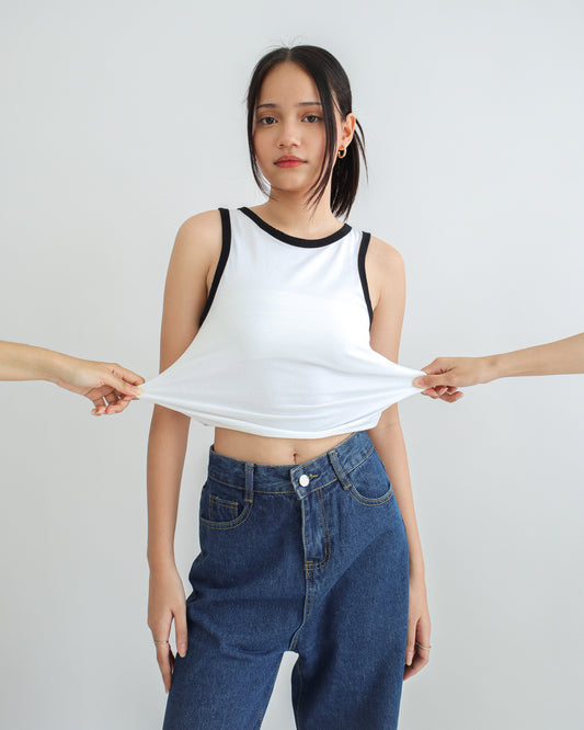 Cecilia Cropped Halter Tank Top - White Black