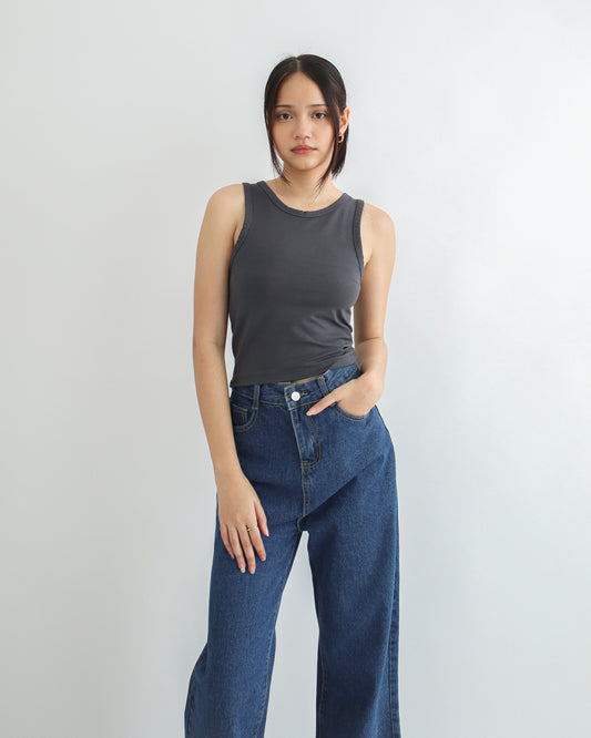Cecilia Cropped Halter Tank Top - Dark Grey