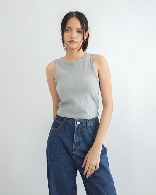 Cecilia Cropped Halter Tank Top - Light Grey