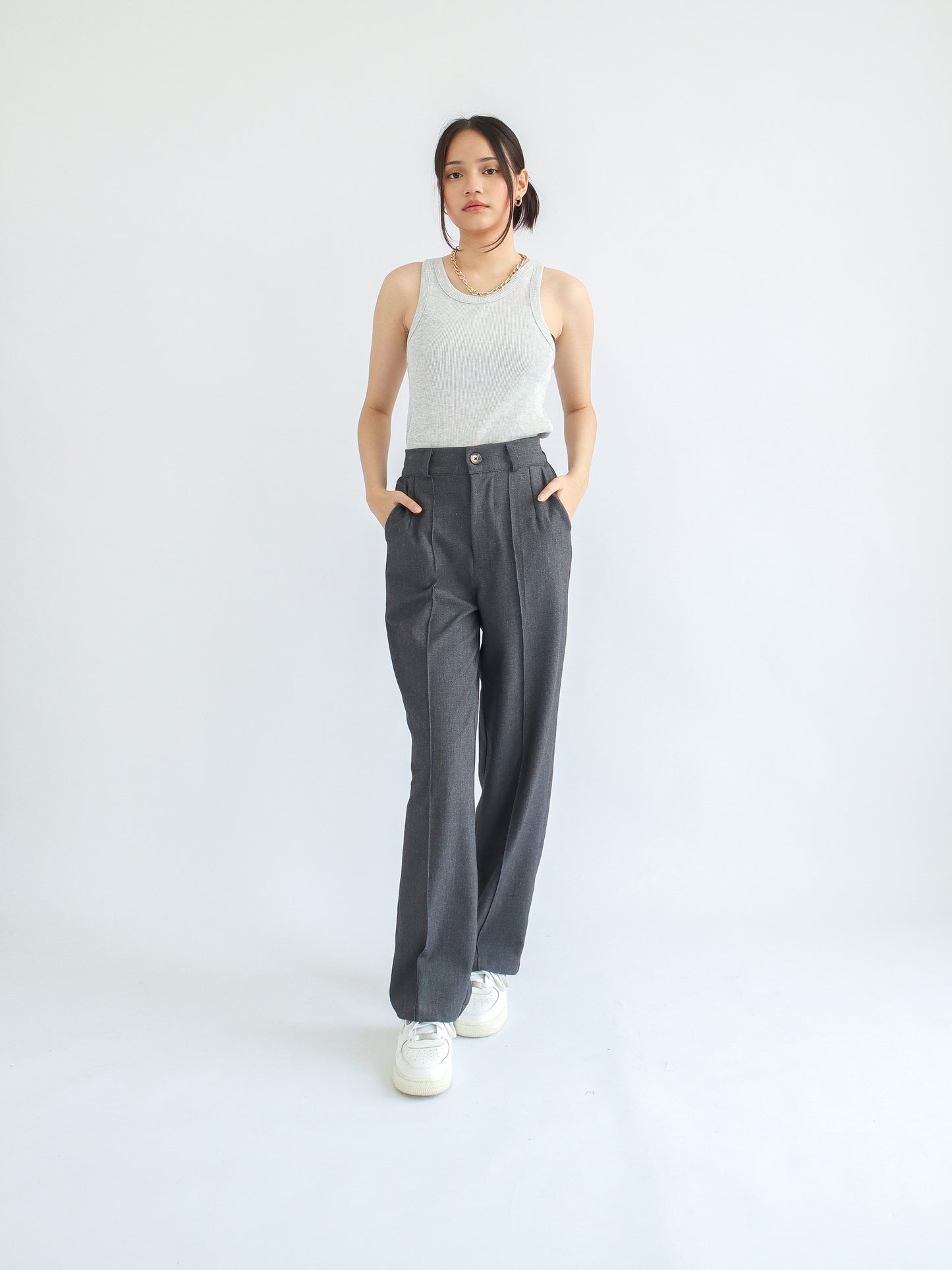 Olivia Ribbed Vest Tank Top - Light Grey