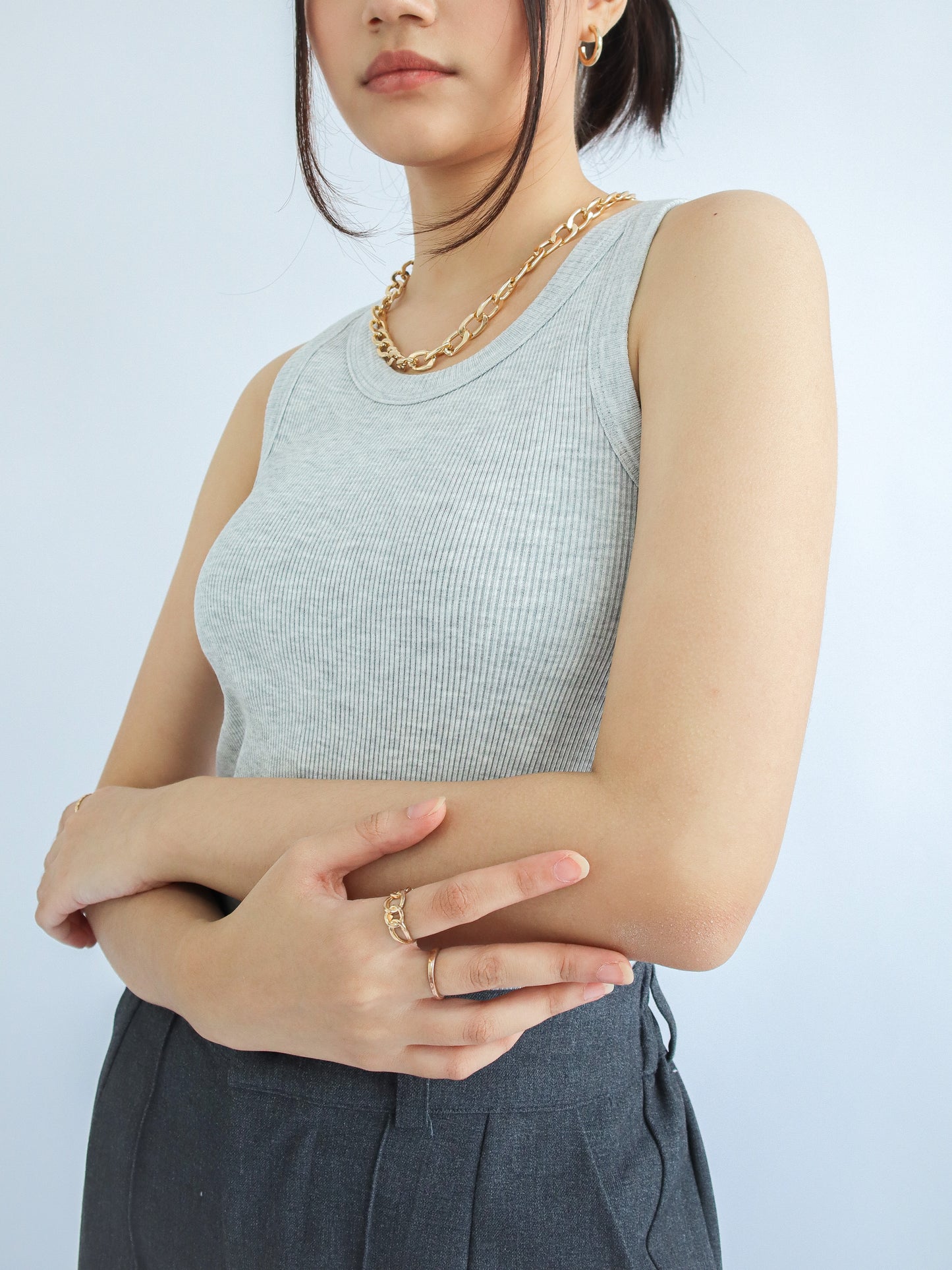 Olivia Ribbed Vest Tank Top - Light Grey