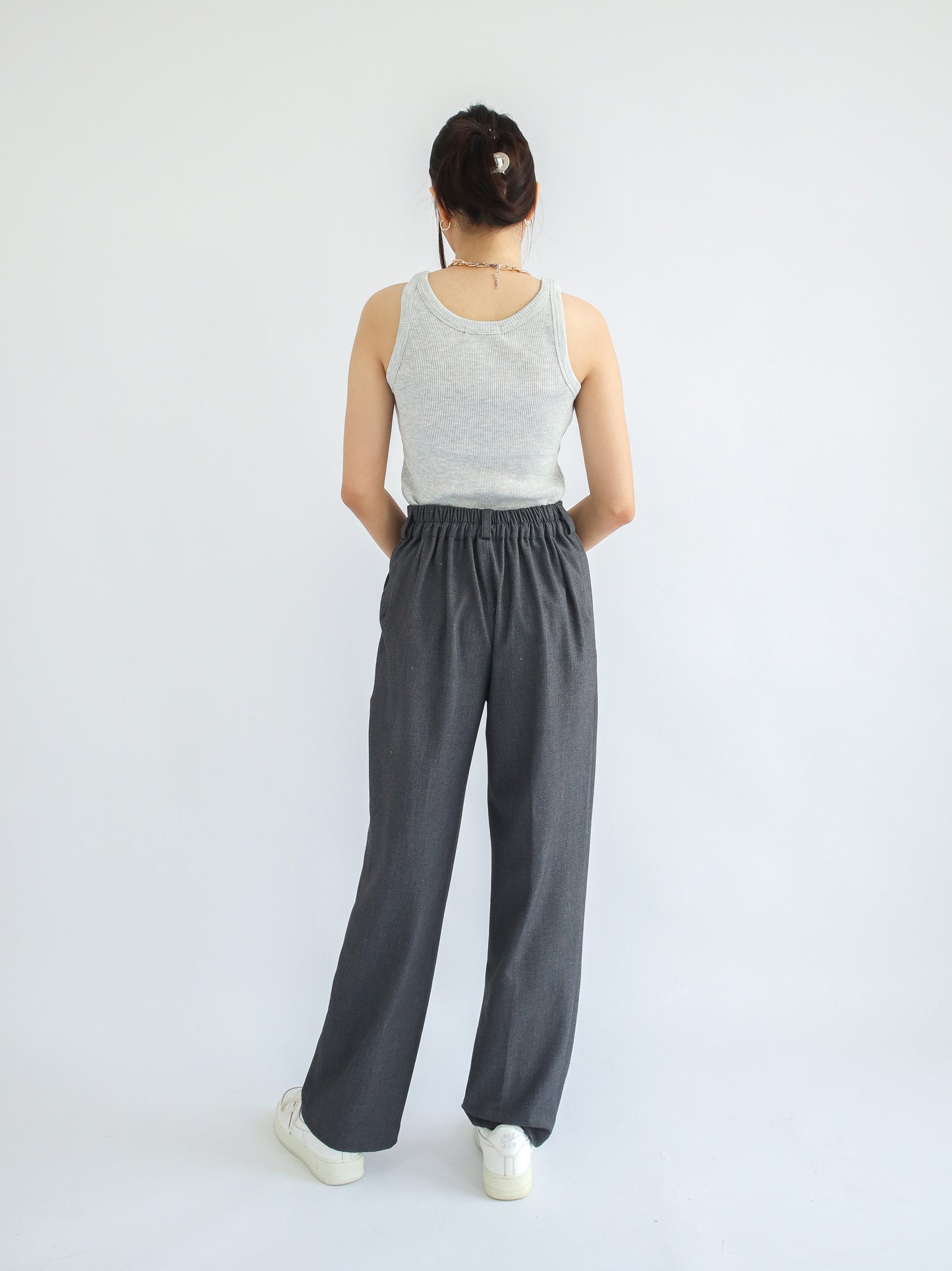 Olivia Ribbed Vest Tank Top - Light Grey