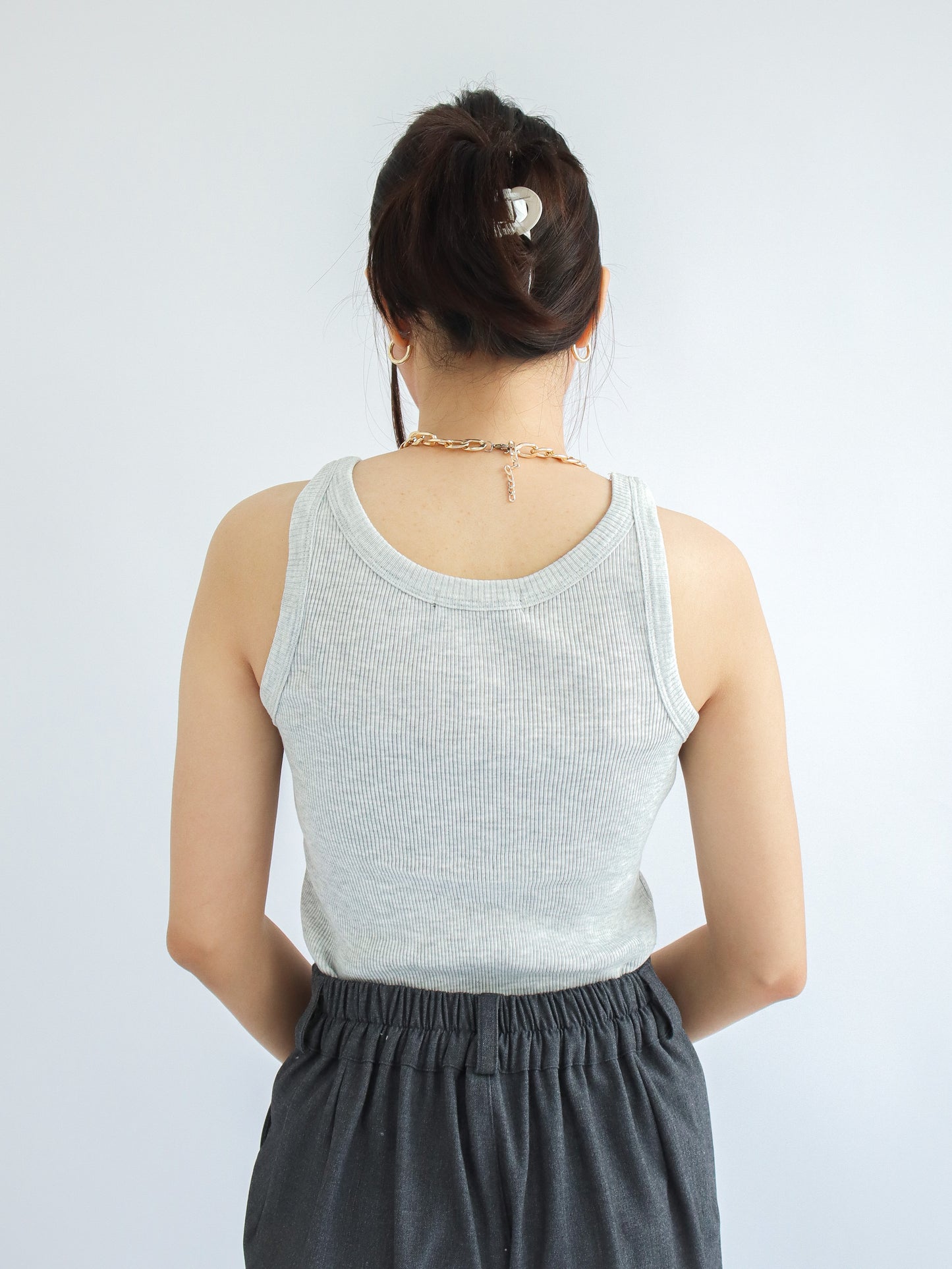 Olivia Ribbed Vest Tank Top - Light Grey