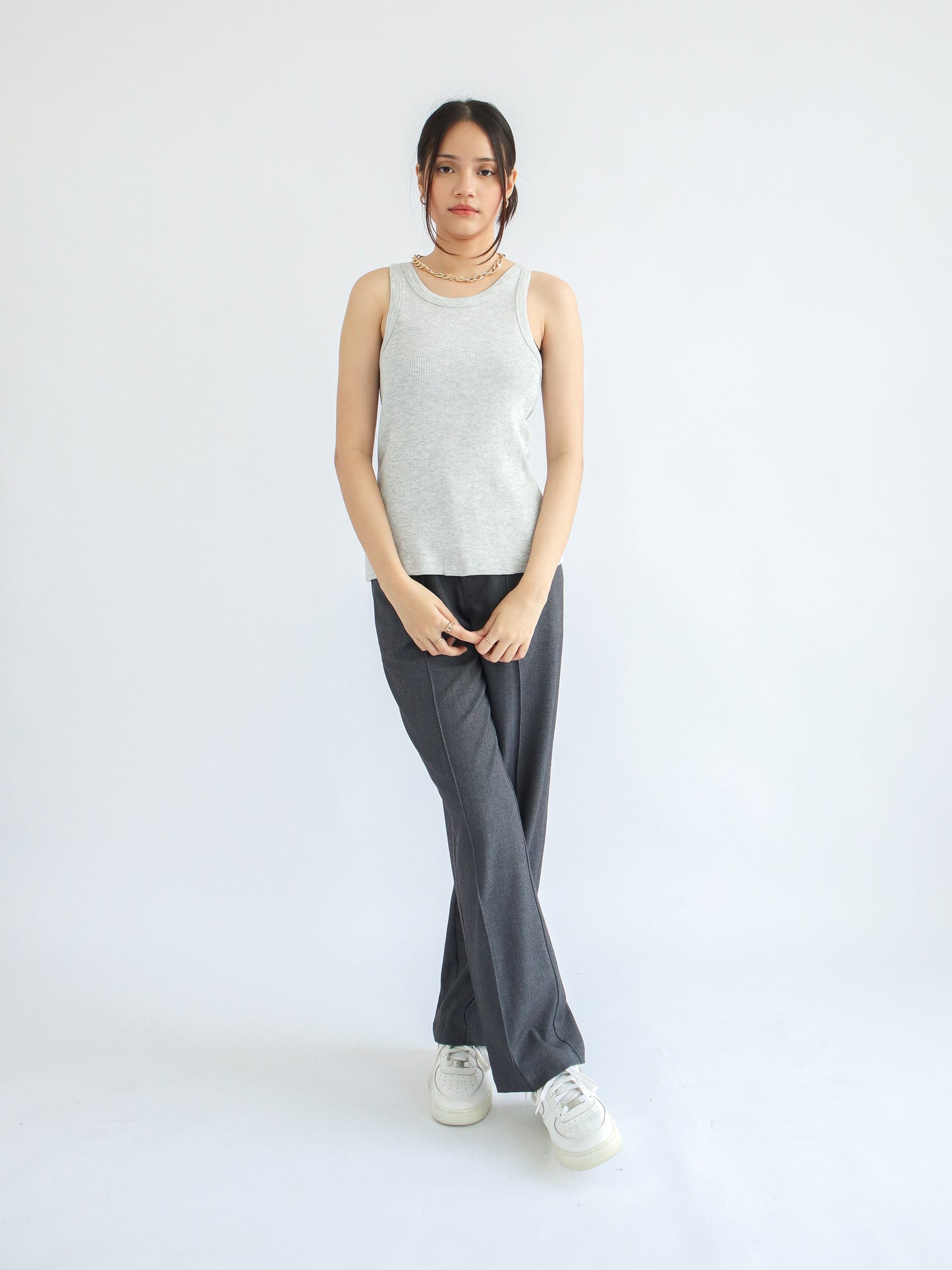 Olivia Ribbed Vest Tank Top - Light Grey