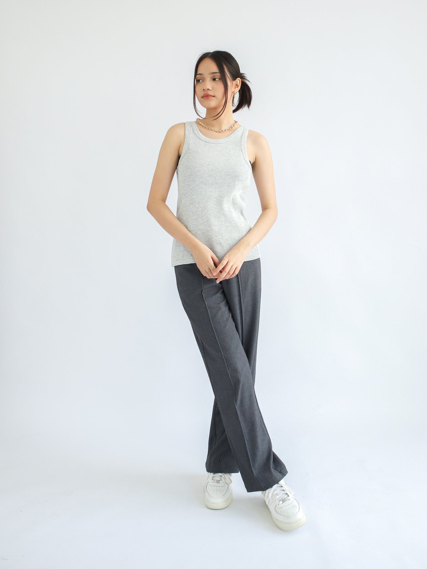 Olivia Ribbed Vest Tank Top - Light Grey