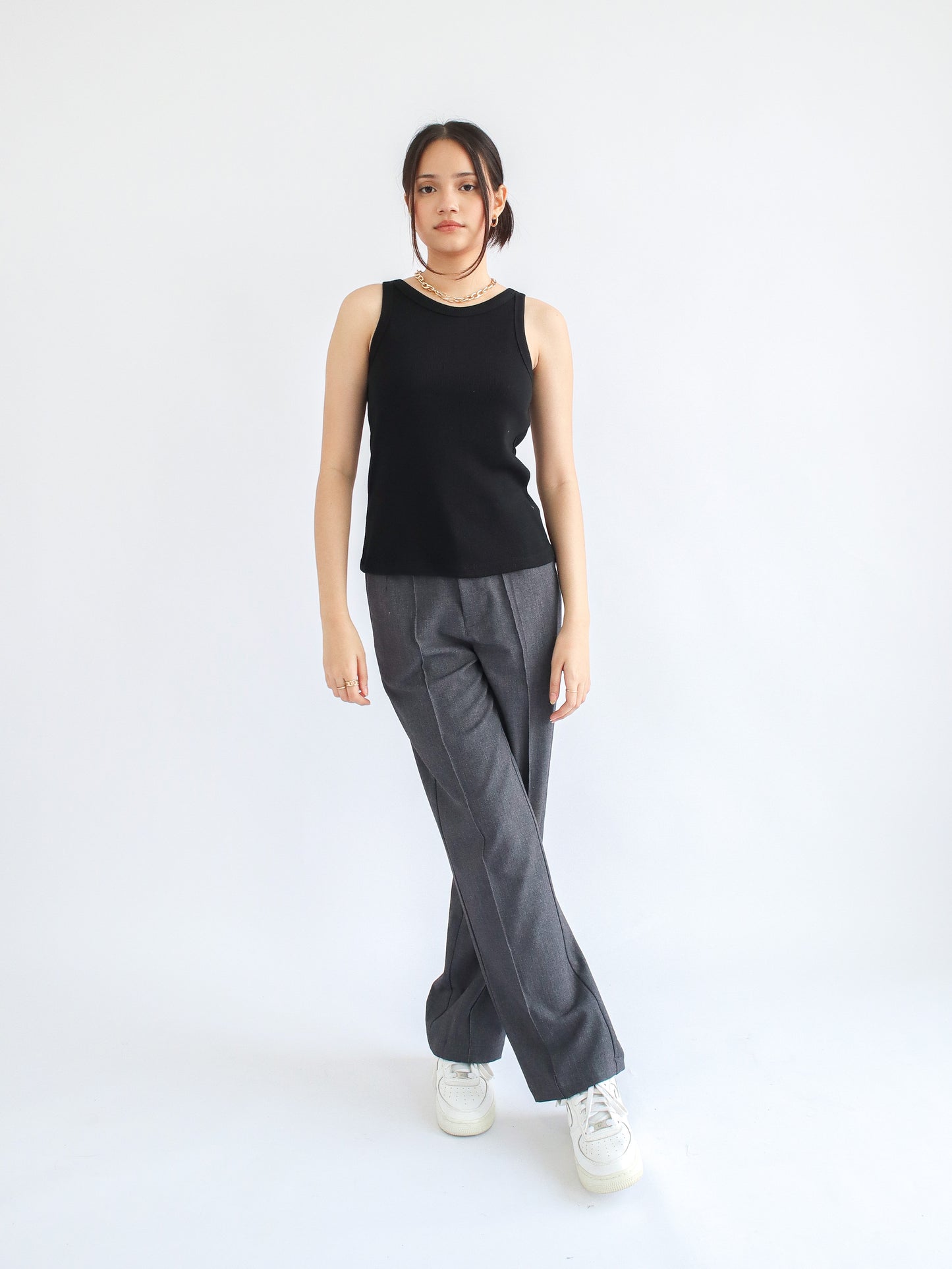 Olivia Ribbed Vest Tank Top - Black