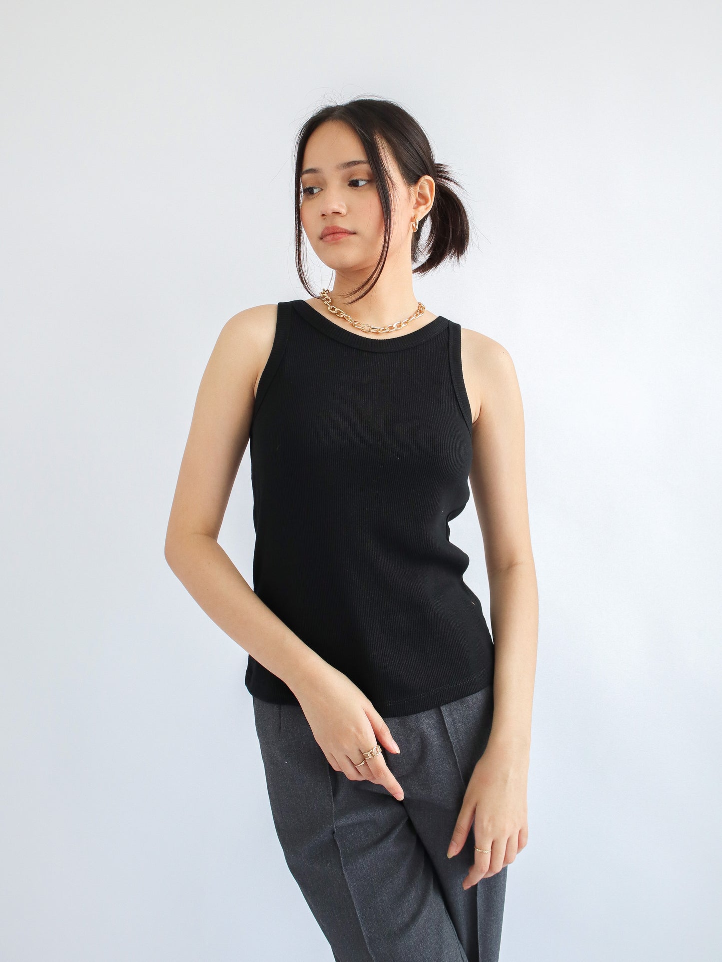 Olivia Ribbed Vest Tank Top - Black