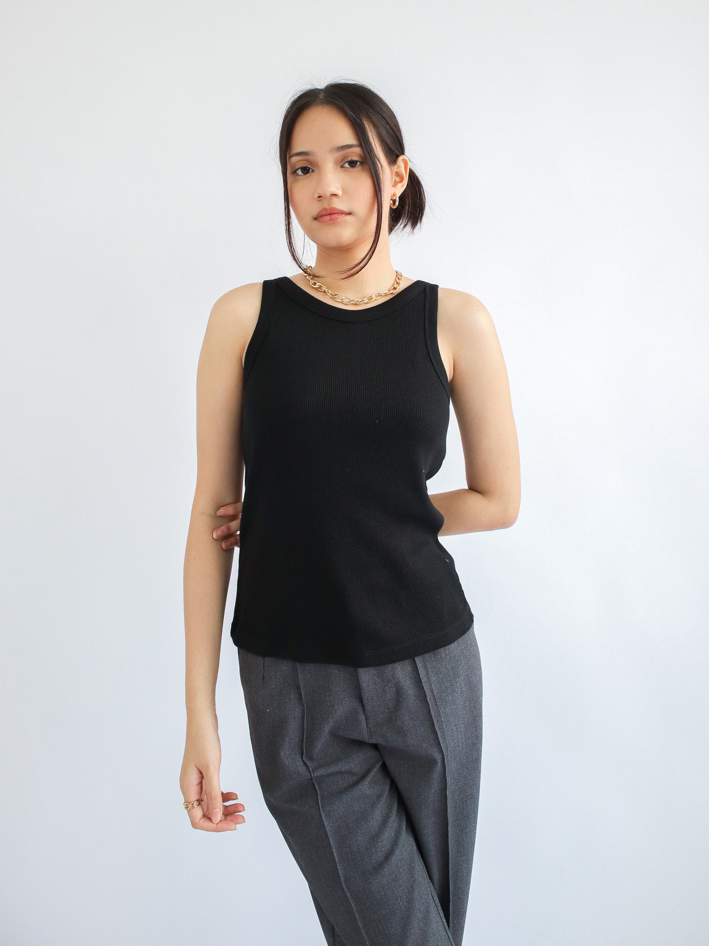 Olivia Ribbed Vest Tank Top - Black