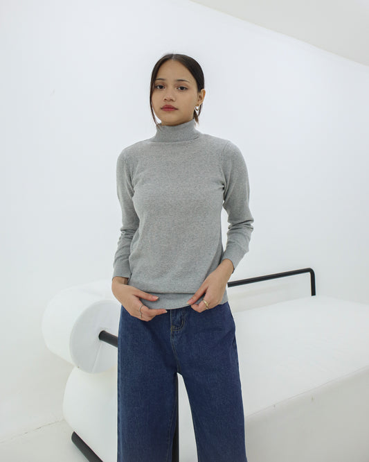 Bia High Neck Soft Knit Sweater - Grey