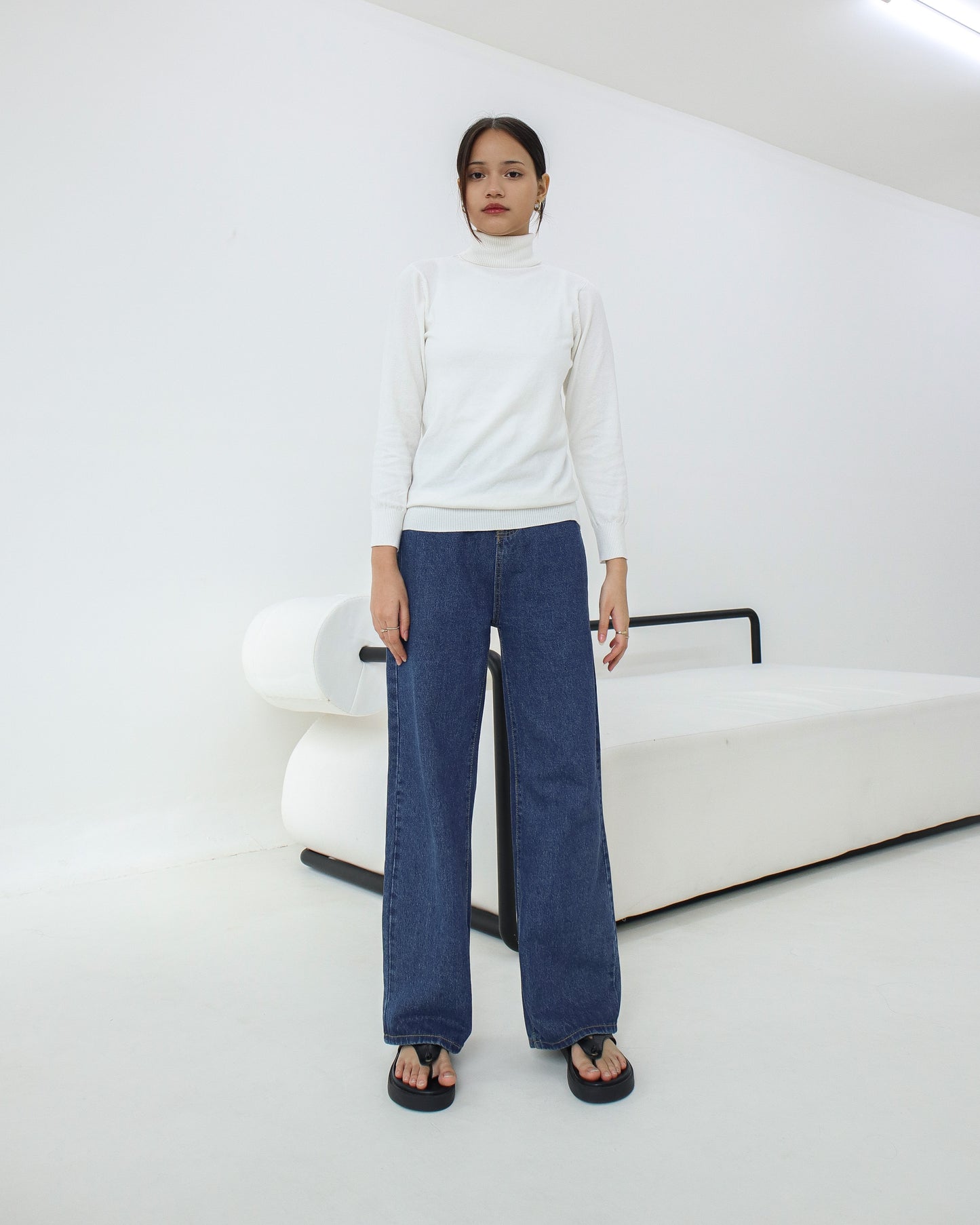 Bia High Neck Soft Knit Sweater - White