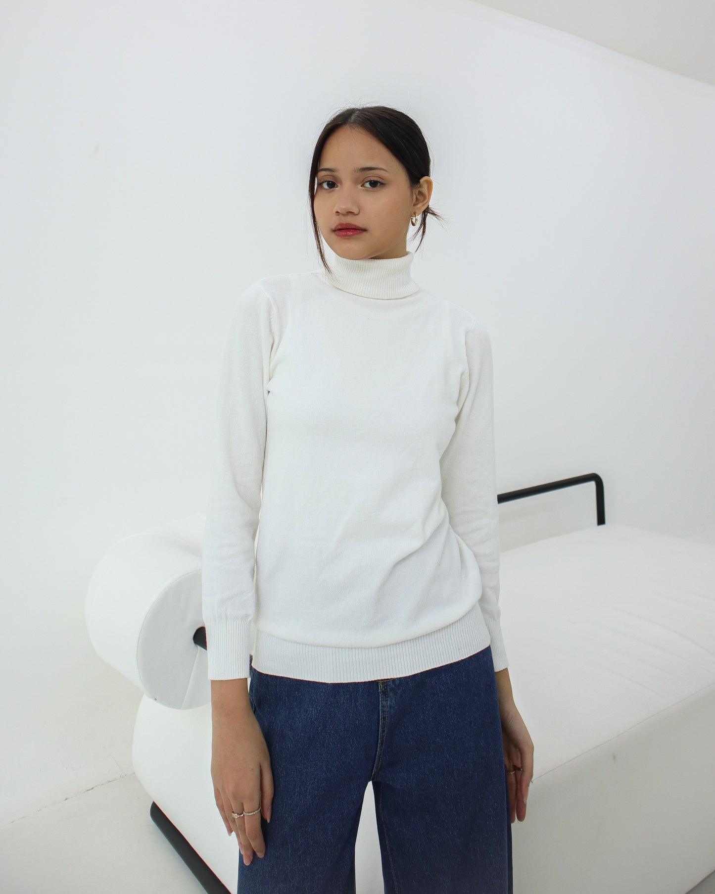 Bia High Neck Soft Knit Sweater - White