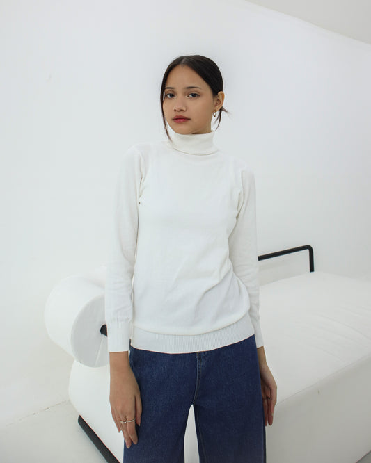 Bia High Neck Soft Knit Sweater - White