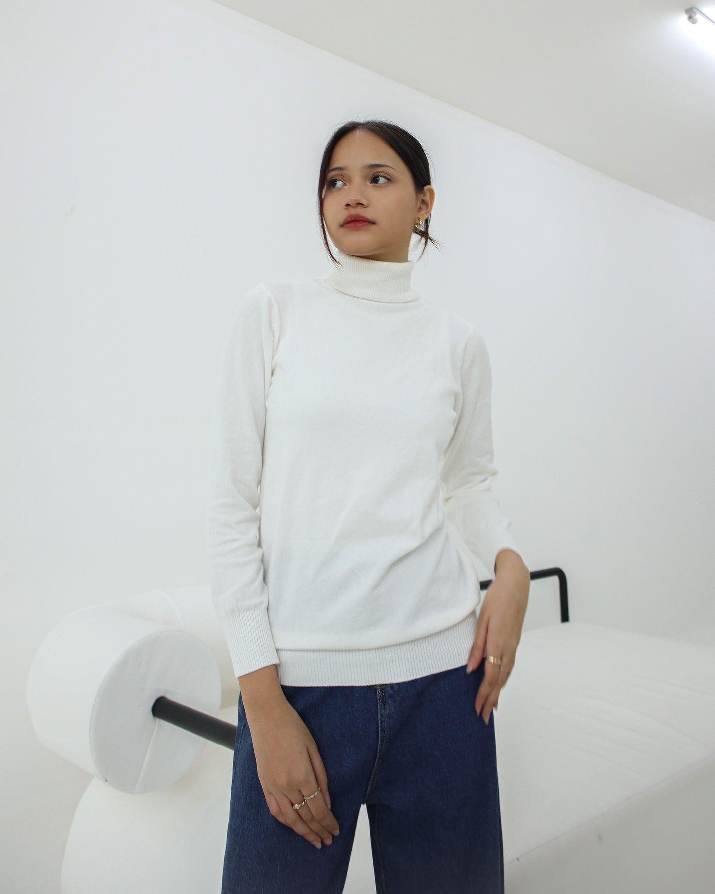 Bia High Neck Soft Knit Sweater - White