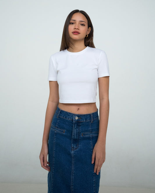 Aria Stretch Cotton Blend Cropped Tee White
