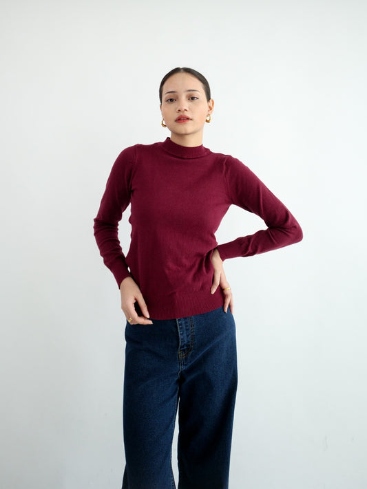 KAIAHATI - Valeria Mock Neck Knit Sweater Burgundy