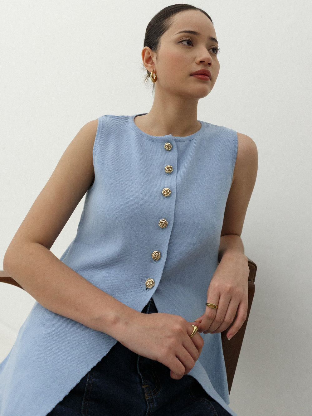 Anastasia Knit Waist Coat Top - Baby Blue