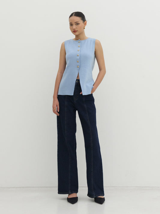 Anastasia Knit Waist Coat Top - Baby Blue