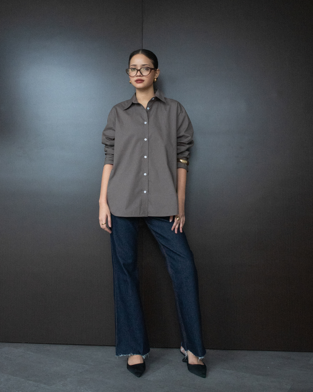 Enricia Basic Oversized Shirt - Dark Grey