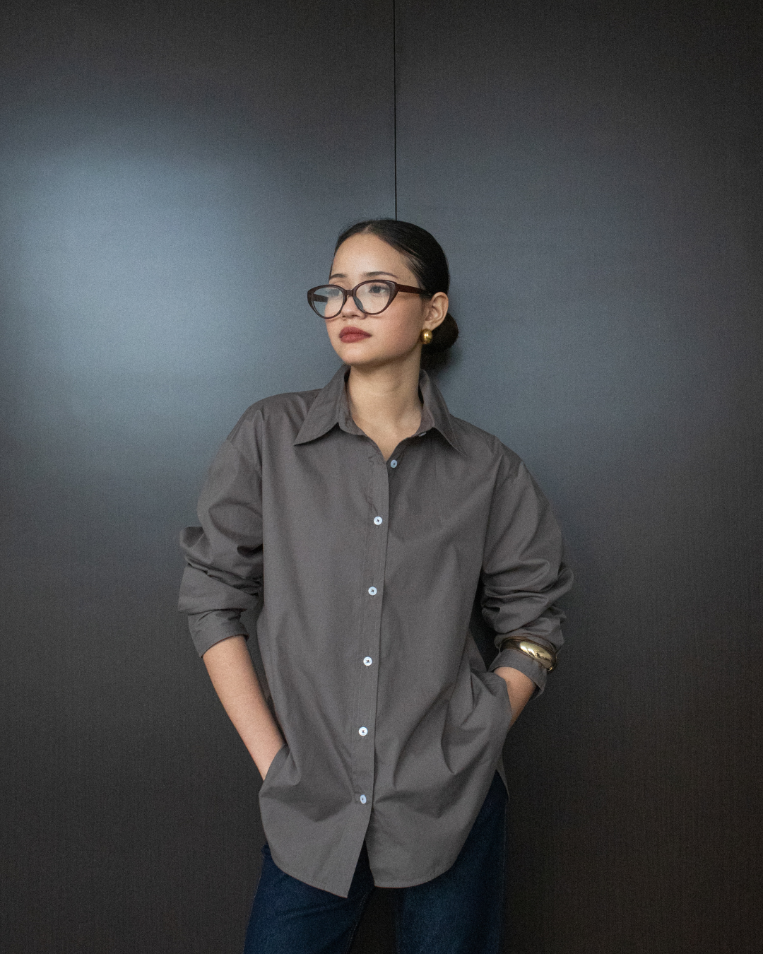 Enricia Basic Oversized Shirt - Dark Grey