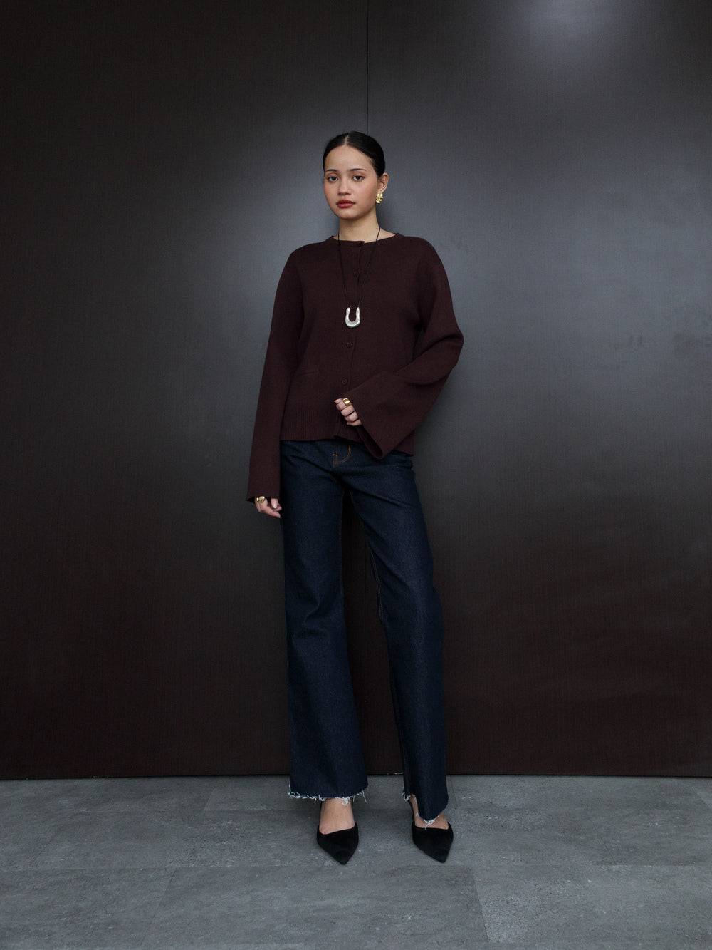 Camia Fitted Knit Cardigan - Brown