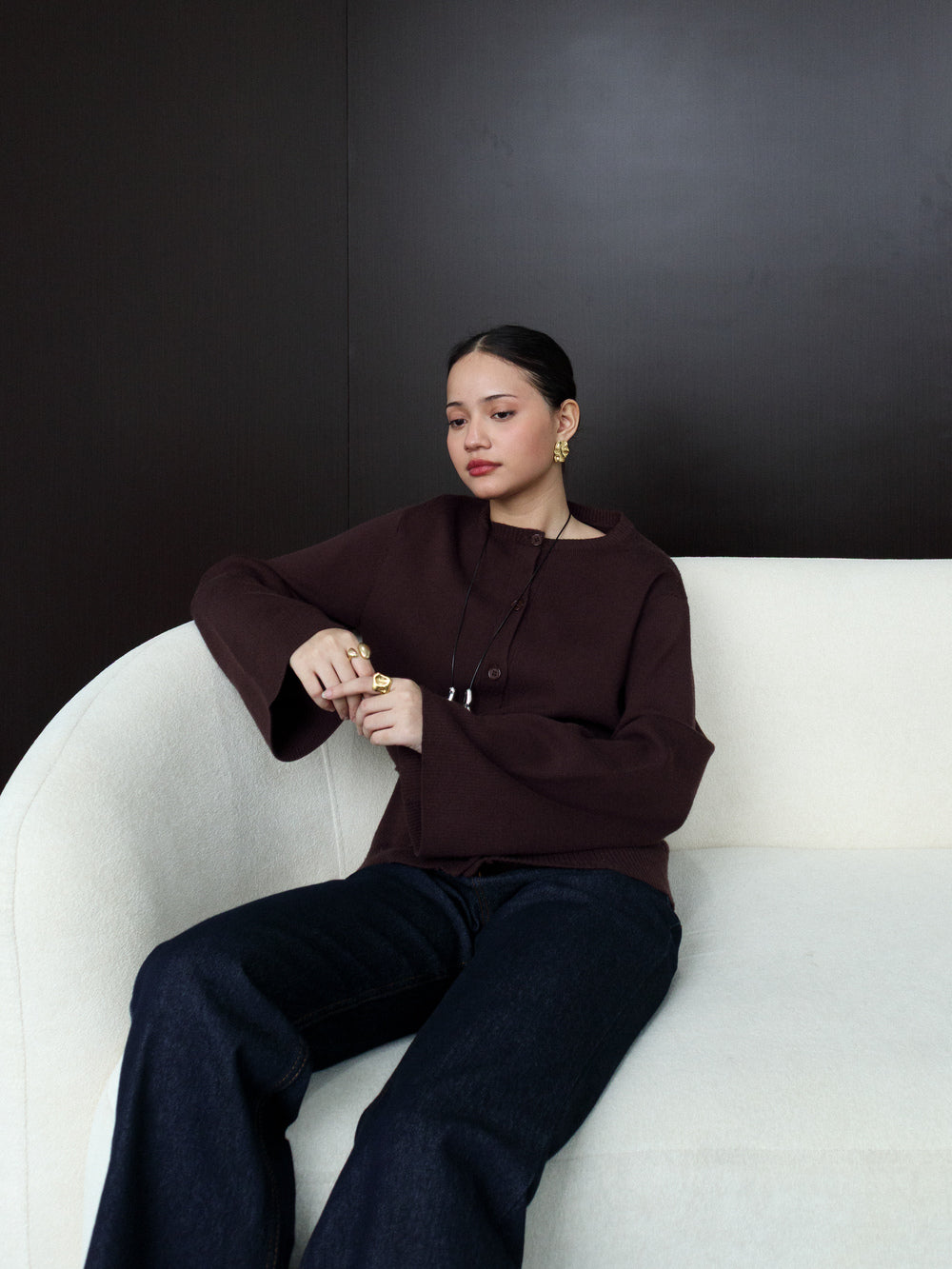 Camia Fitted Knit Cardigan - Brown