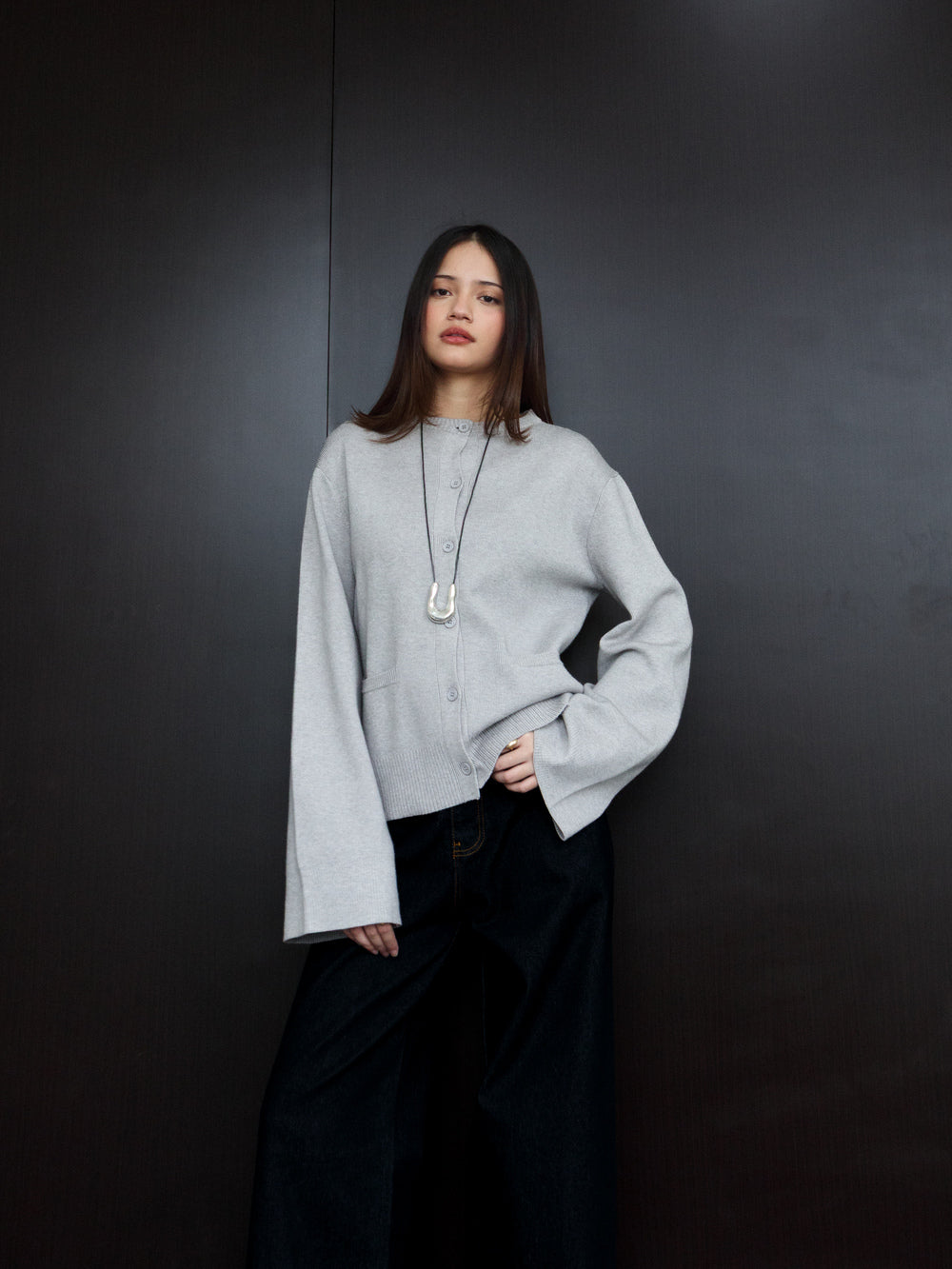 Camia Fitted Knit Cardigan - Grey