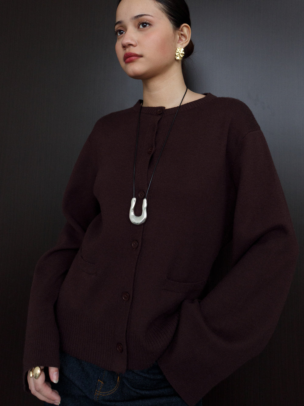 Camia Fitted Knit Cardigan - Brown